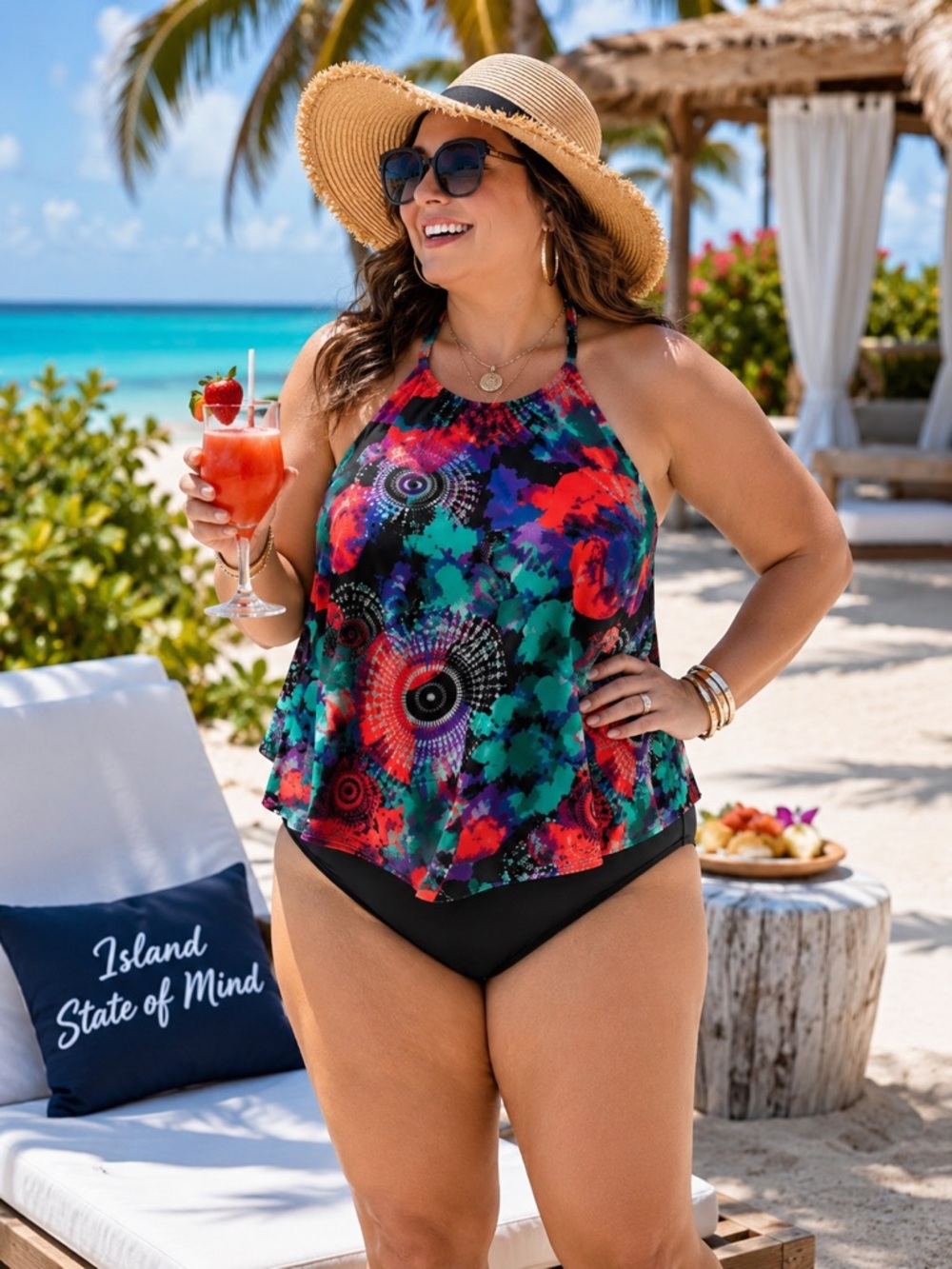 Island Pearls Womens Size 20 One Piece Swimsuit Flyaway Halter Floral NWT Plus